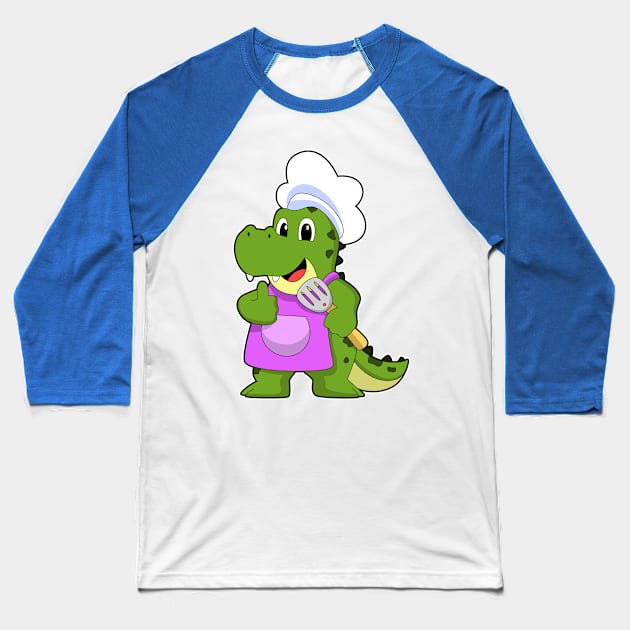 Crocodile as Cook with Spatula Baseball T-Shirt by Markus Schnabel